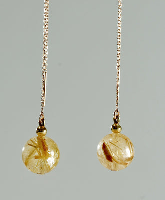 Natural Rutilated Gold Quartz Crystal Earrings #1455