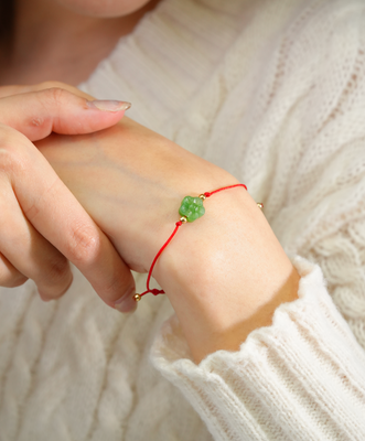 Flower Lucky Red Cord Jade Bracelet #963
