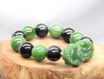 Jade Pixiu & Obsidian Beads Bracelet #2071