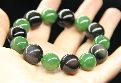 Jade Beads & 16 mm Obsidian Bead Bracelet #2070