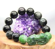 Jade Pixiu And Obsidian Bead Bracelet