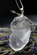 Rock Crystal Fish And Lotus Leave Pendant #1828